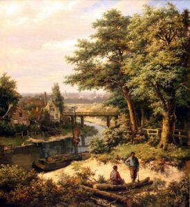 Schilderij van landschap met Hondenbrug in Hilversum door Lion Schulman in 1881